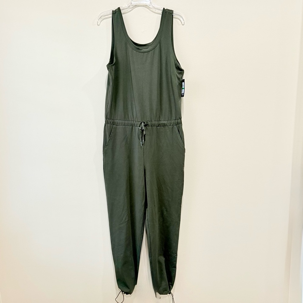 Andrew Marc Sleeveless Jersey Cinch Jumpsuit Size L NWT Army Green
